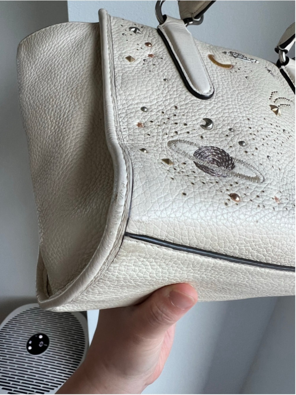 RARE Coach NASA Crosby Satchel Chalk Leather Space Planet Embroidery Stars Asia - Picture 12 of 16